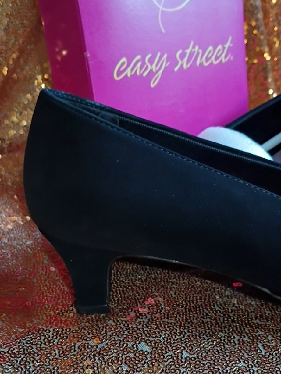 easy street Black Low Kitten Heel Pumps with Glossy Strap Detail